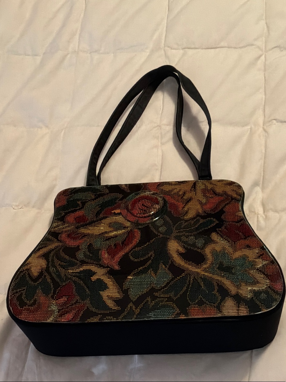 Angela Frascone Floral Tapestry Hand Bag with Multicolor Accents
